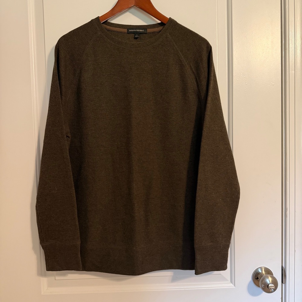 Banana Republic Mens Olive Brown Raglan Crewneck Sweater L 1526438-F21